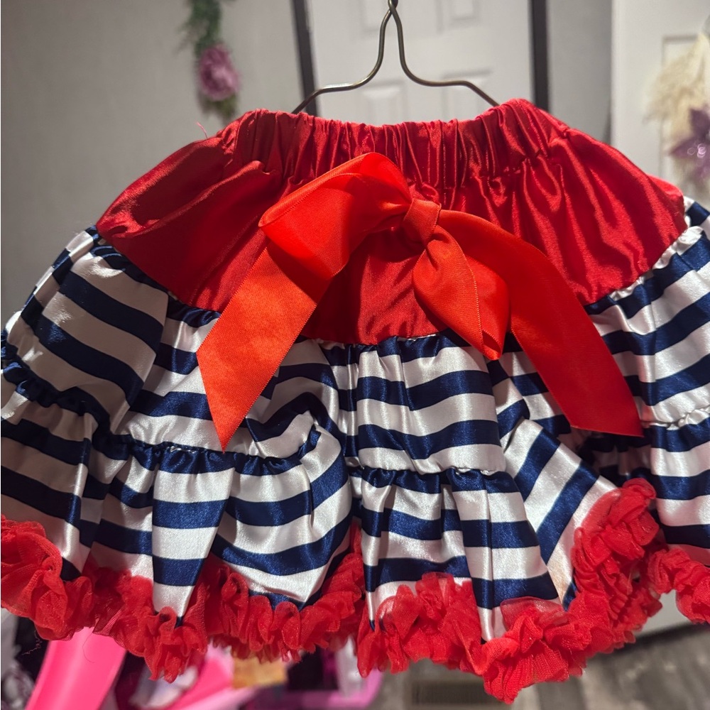 Red and Blue Striped Kids Skirt